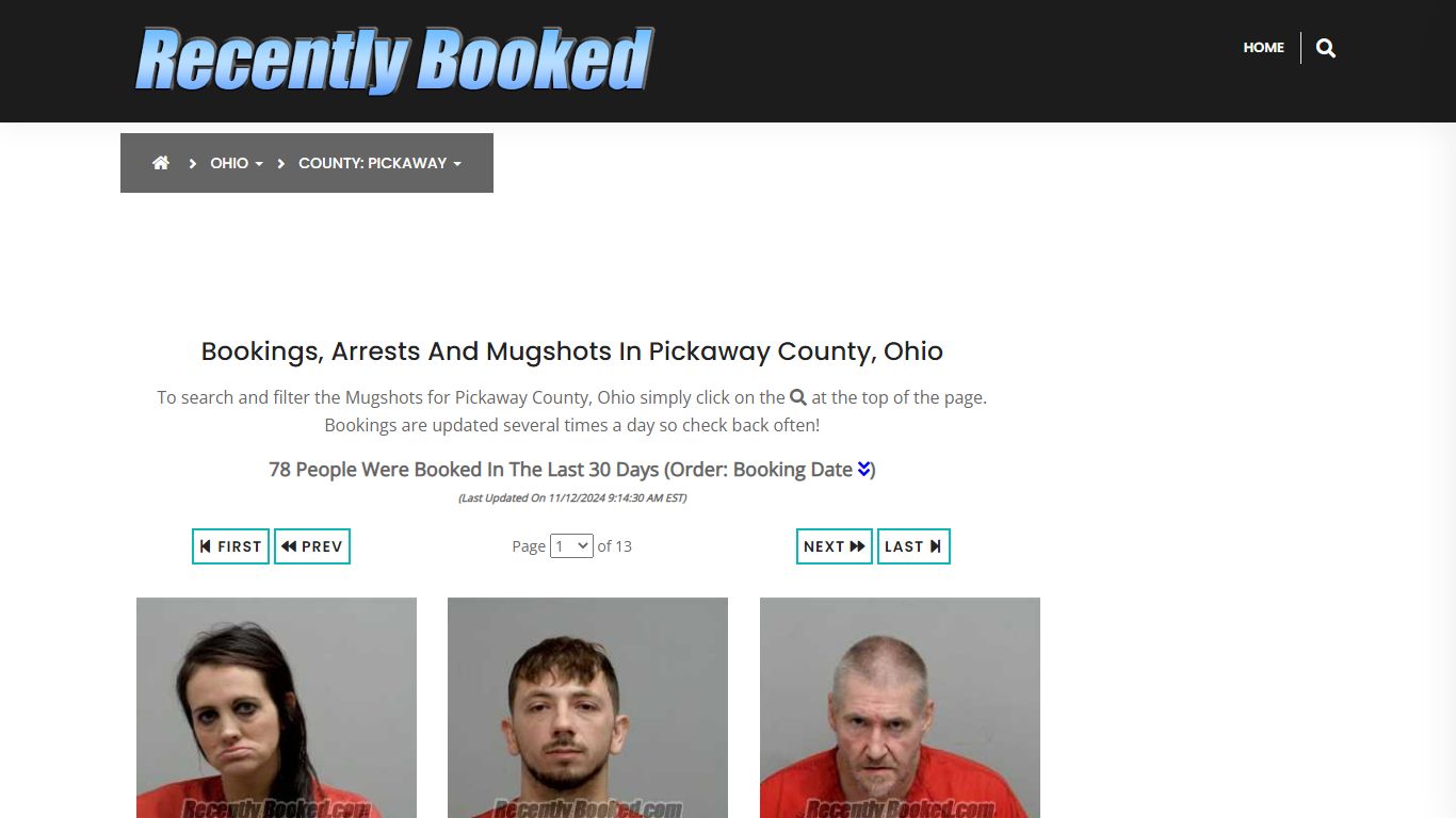 Bookings, Arrests and Mugshots in Pickaway County, Ohio - Recently Booked